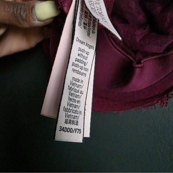 Victoria's Secret Maroon Eyelash Push Up Without Padding Lace Bra Sz 34DDD - Picture 7 of 8